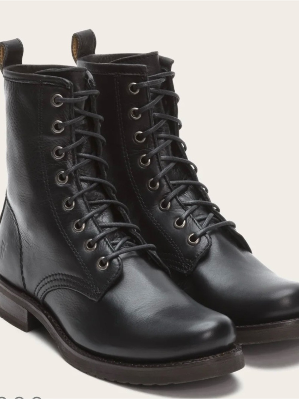 Frye Veronica Black Leather Combat Lace-Up Boots